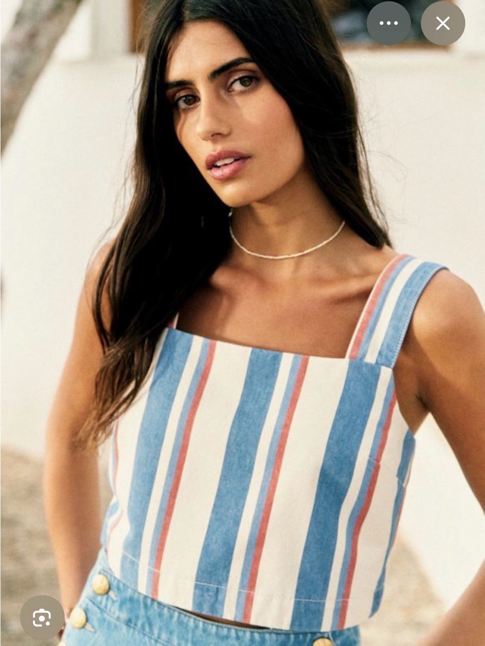Sezane Cream, Blue & Red Striped Cropped Tank